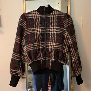 Express x Negin Mirsalehi Plaid Bomber Jacket